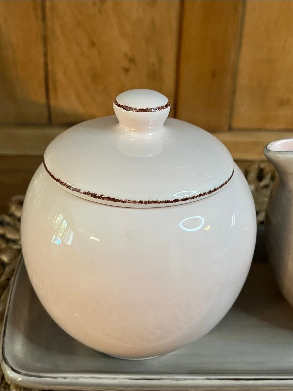 Pottery Barn-Morning Story- Creamer&Sugar Bowl W/Lid and Tray- Discontinued